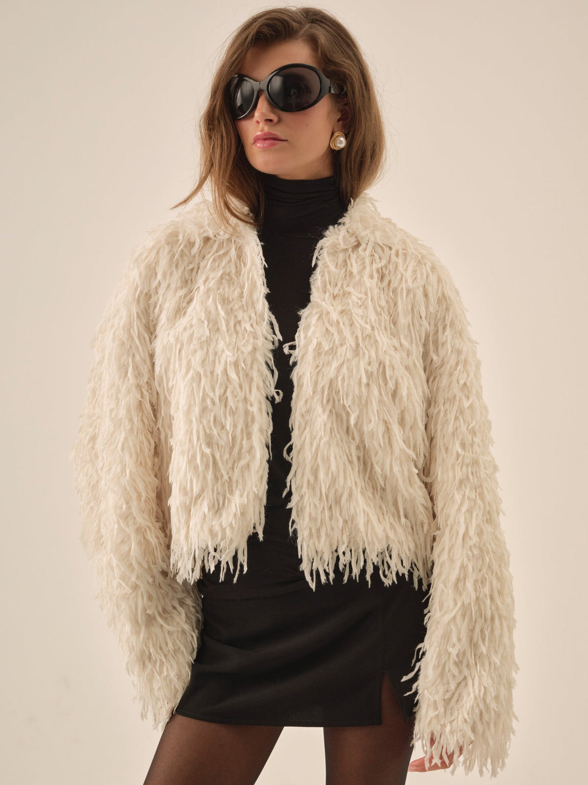 Ruffle Faux Feather Jacket Cream - For Love & Lemons