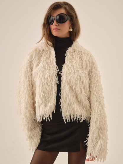 Ruffle Faux Feather Jacket Cream - For Love & Lemons