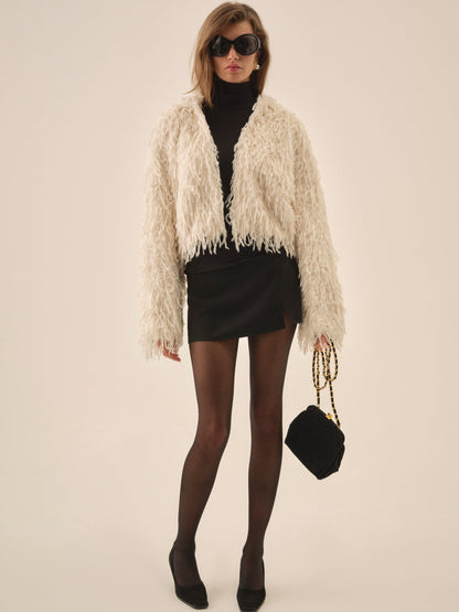 Ruffle Faux Feather Jacket Cream - For Love & Lemons