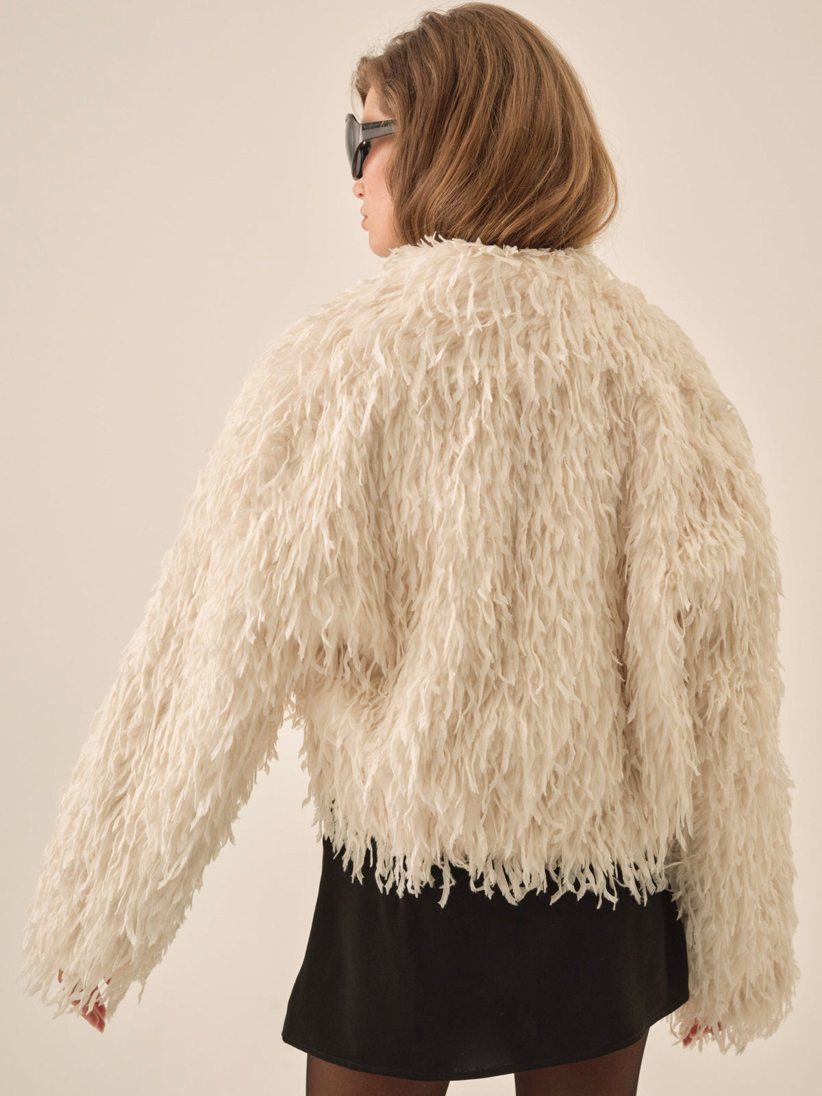 Ruffle Faux Feather Jacket Cream - For Love & Lemons