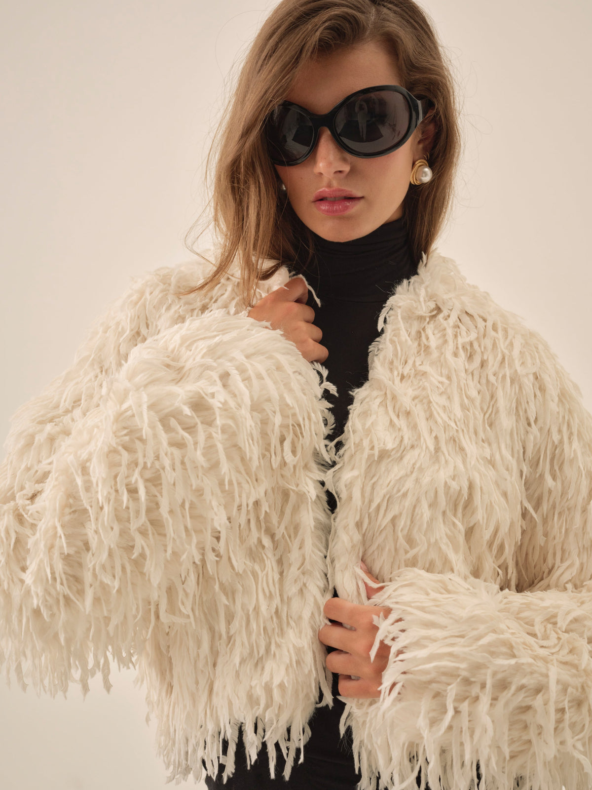 Ruffle Faux Feather Jacket Cream - For Love & Lemons