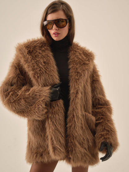 Warm Honey Faux Fur Jacket  Brown - For Love & Lemons