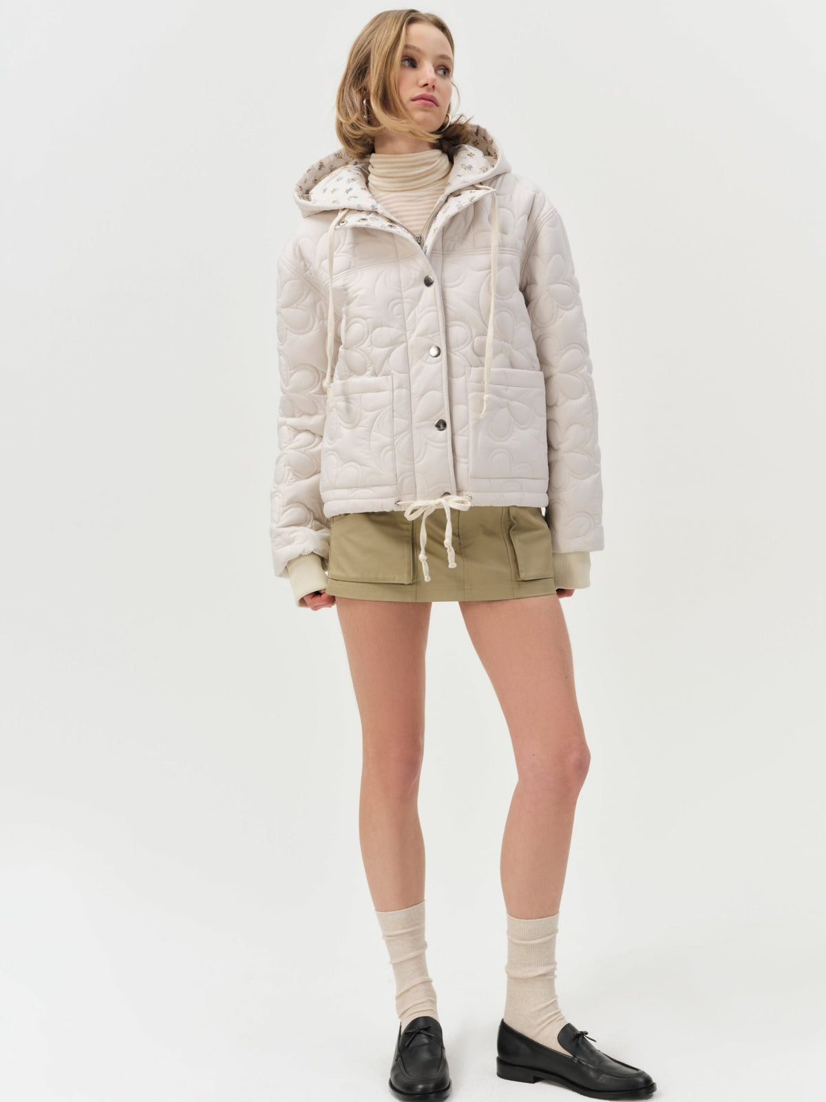 Isabel Quilted Puffer Jacket Cream - For Love & Lemons
