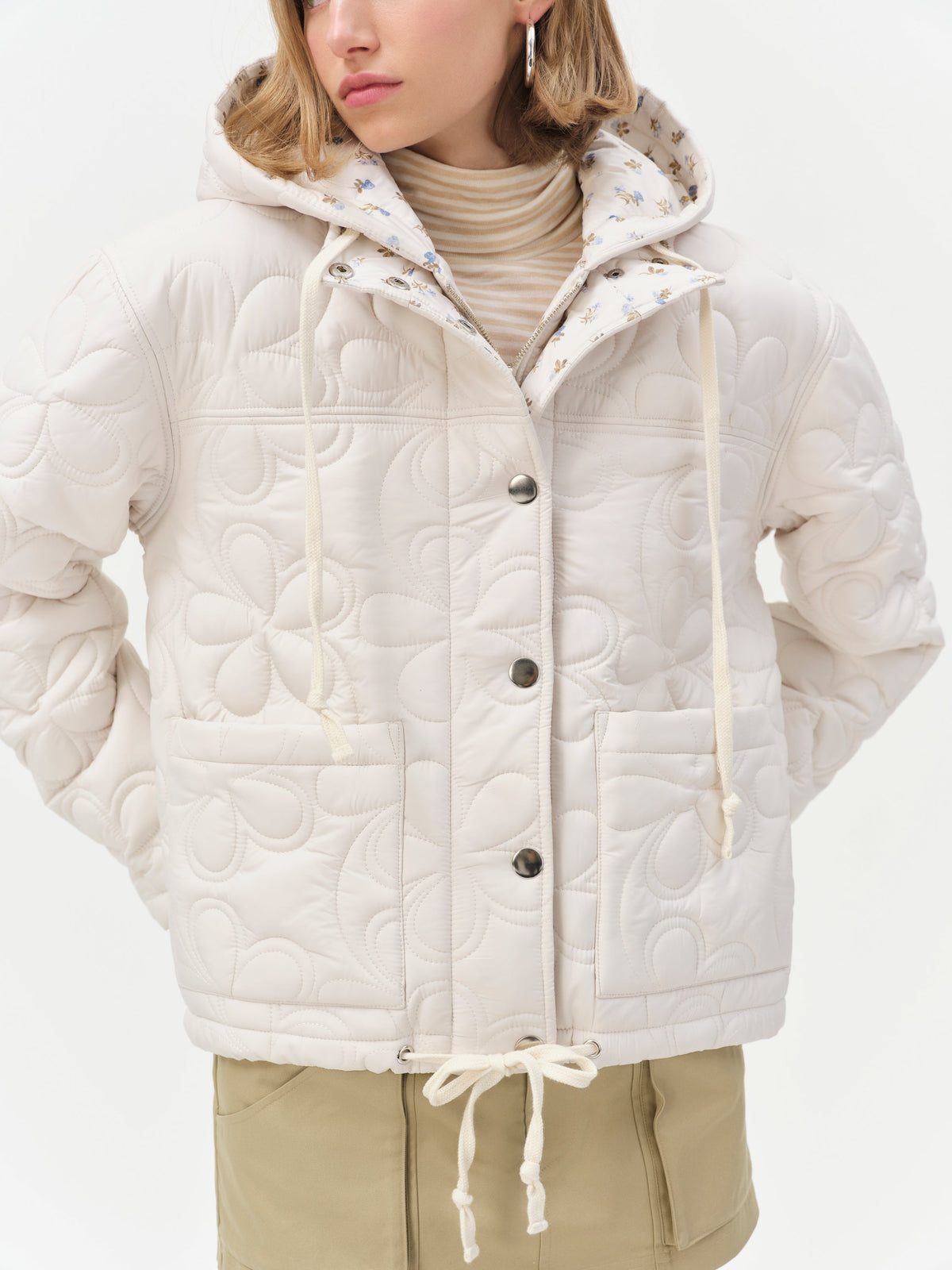 Isabel Quilted Puffer Jacket Cream - For Love & Lemons