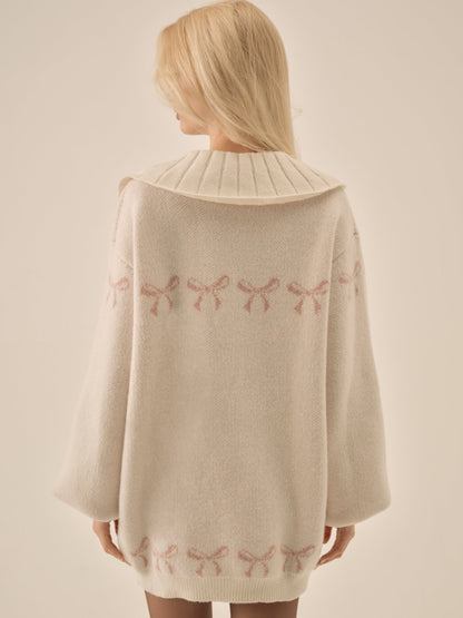 Bow Intarsia Knit Sweater White - For Love & Lemons