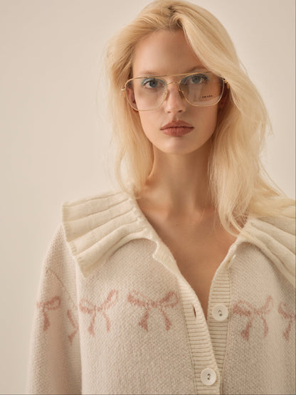 Bow Intarsia Knit Sweater White - For Love & Lemons