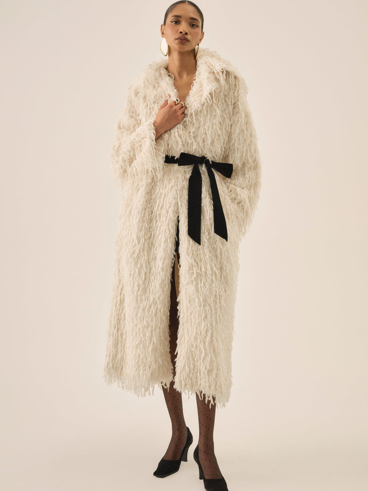 Ruffle Faux Feather Coat Cream - For Love & Lemons