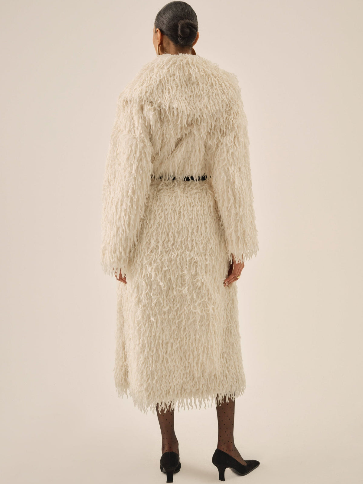 Ruffle Faux Feather Coat Cream - For Love & Lemons
