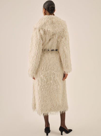 Ruffle Faux Feather Coat Cream - For Love & Lemons