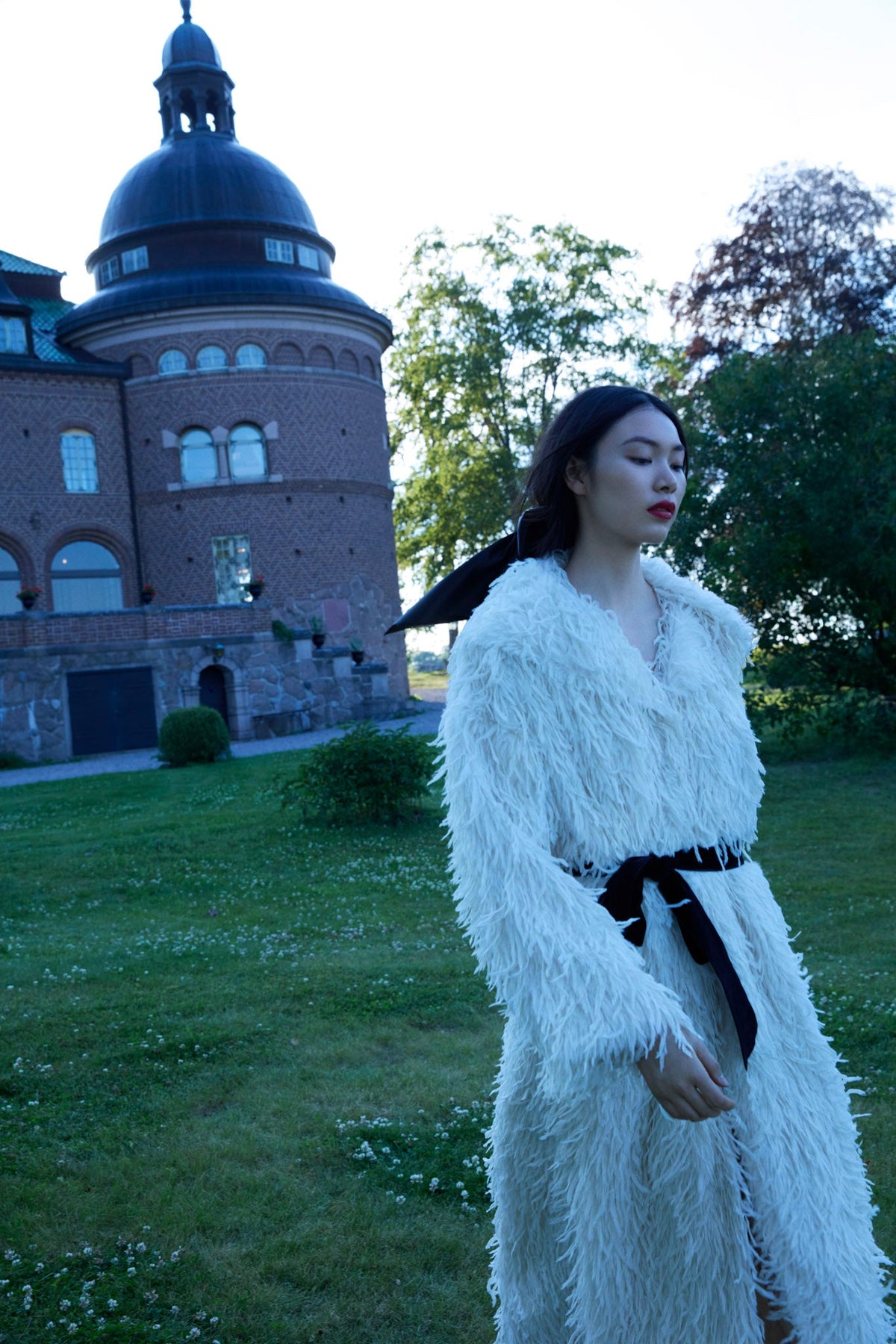 Ruffle Faux Feather Coat Cream - For Love & Lemons