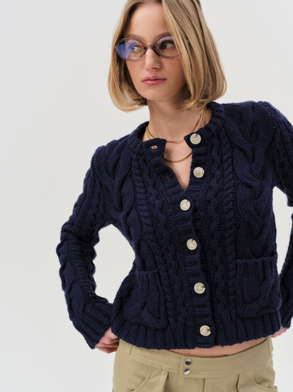 Emily Cable Knit Cardigan Navy - For Love & Lemons