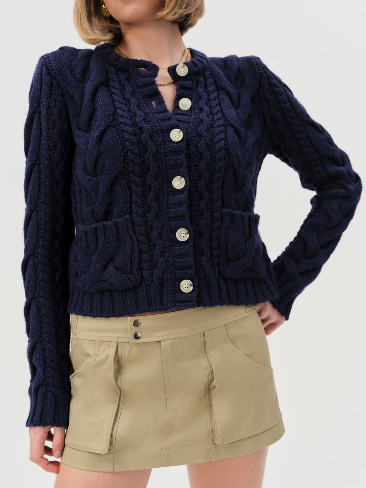 Emily Cable Knit Cardigan Navy - For Love & Lemons