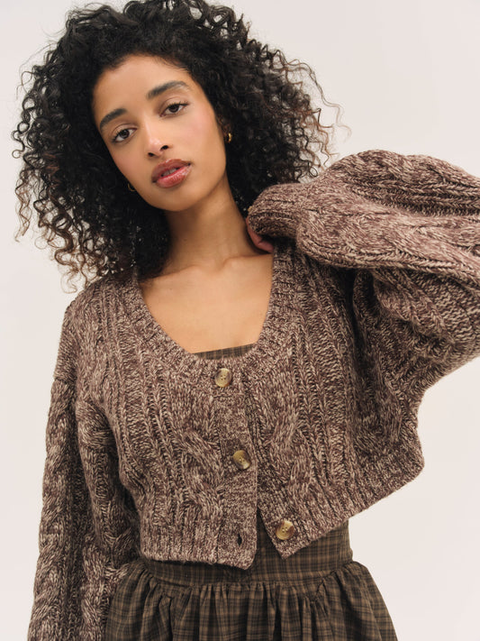 Nathalie Knit Cropped Cardigan Brown - For Love & Lemons