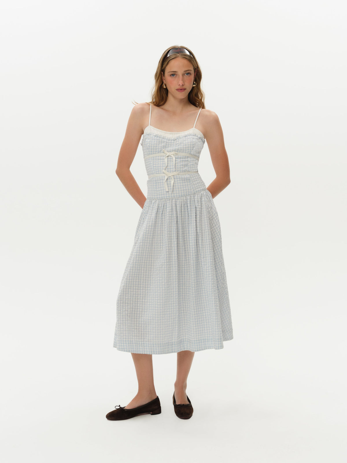Georgia Gingham Midi Dress Blue - For Love & Lemons