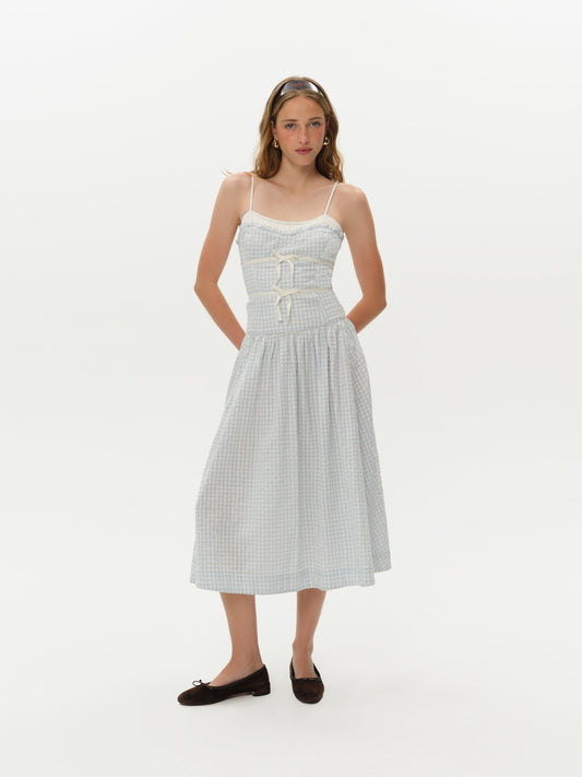 Georgia Gingham Midi Dress Blue - For Love & Lemons