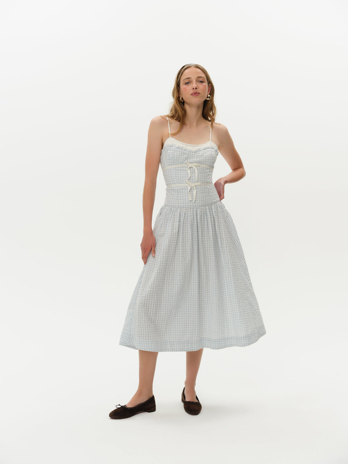 Georgia Gingham Midi Dress Blue - For Love & Lemons