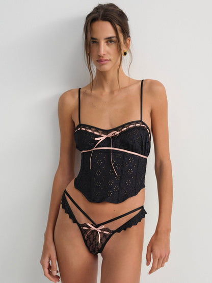 Elena Eyelet Bustier Black - For Love & Lemons