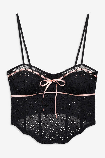 Elena Eyelet Bustier Black - For Love & Lemons