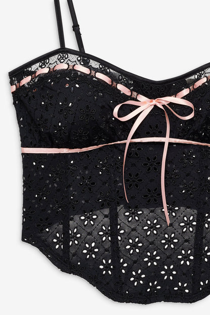 Elena Eyelet Bustier Black - For Love & Lemons