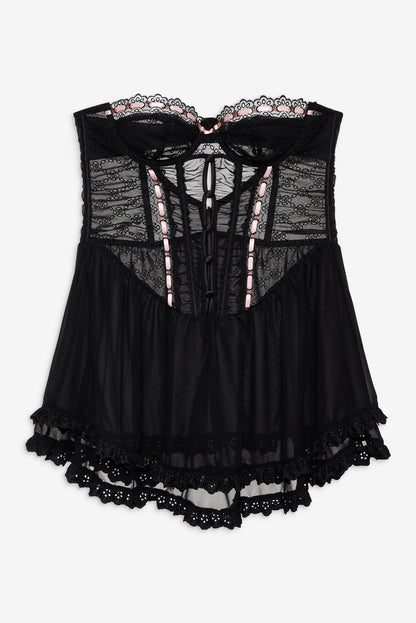 Elena Eyelet Slip Dress Black - For Love & Lemons