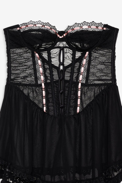 Elena Eyelet Slip Dress Black - For Love & Lemons