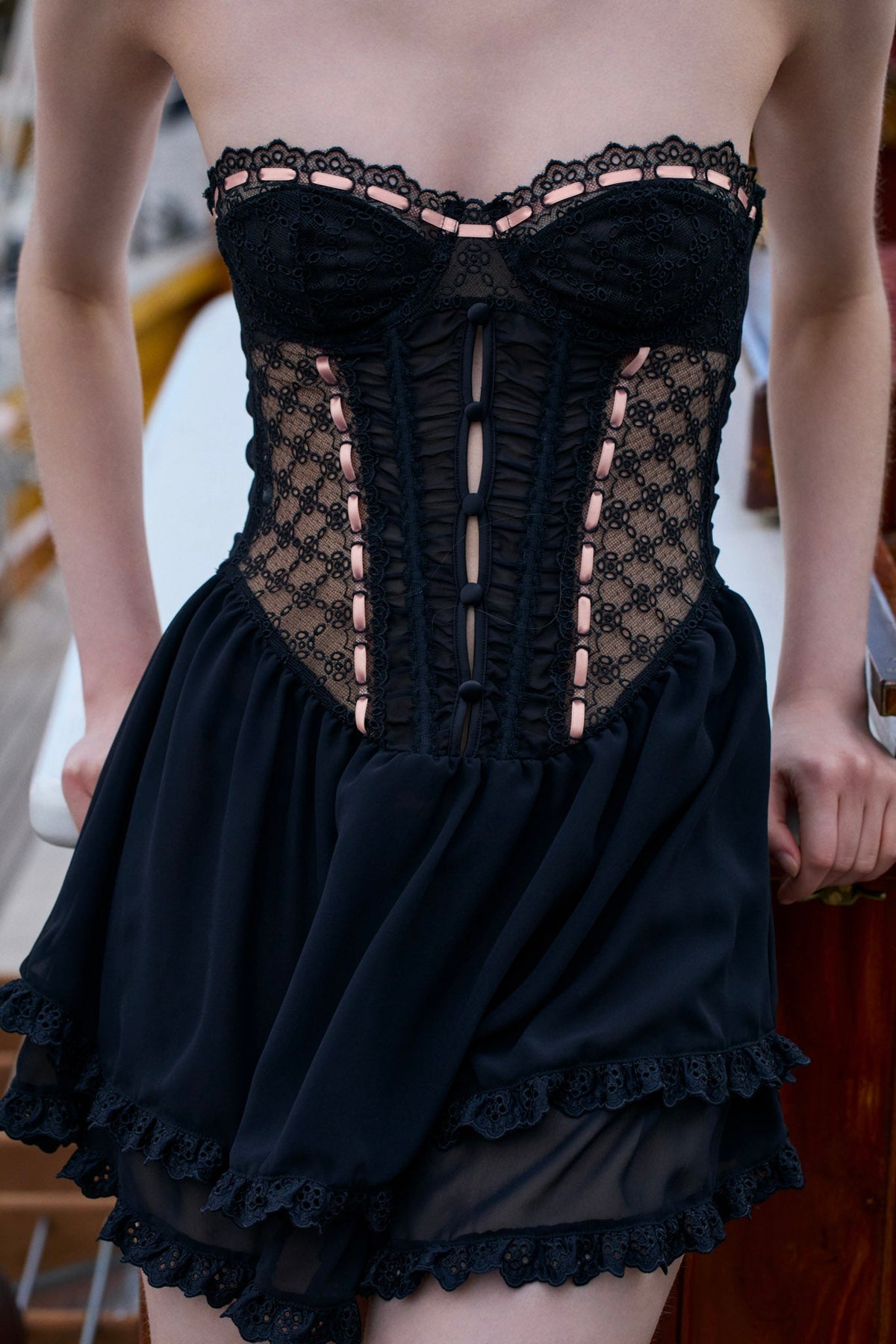 Elena Eyelet Slip Dress Black - For Love & Lemons