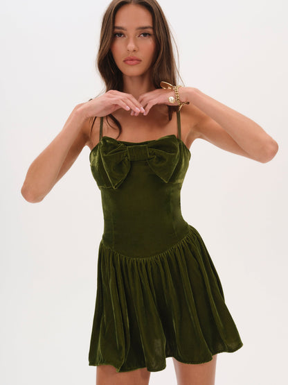 Martini Velvet Mini Dress Green - For Love & Lemons