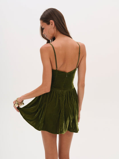 Martini Velvet Mini Dress Green - For Love & Lemons