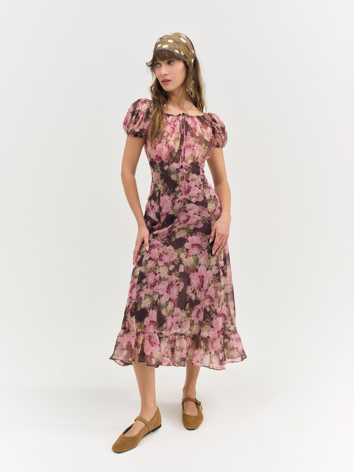Adeline Floral Midi Dress Brown - For Love & Lemons