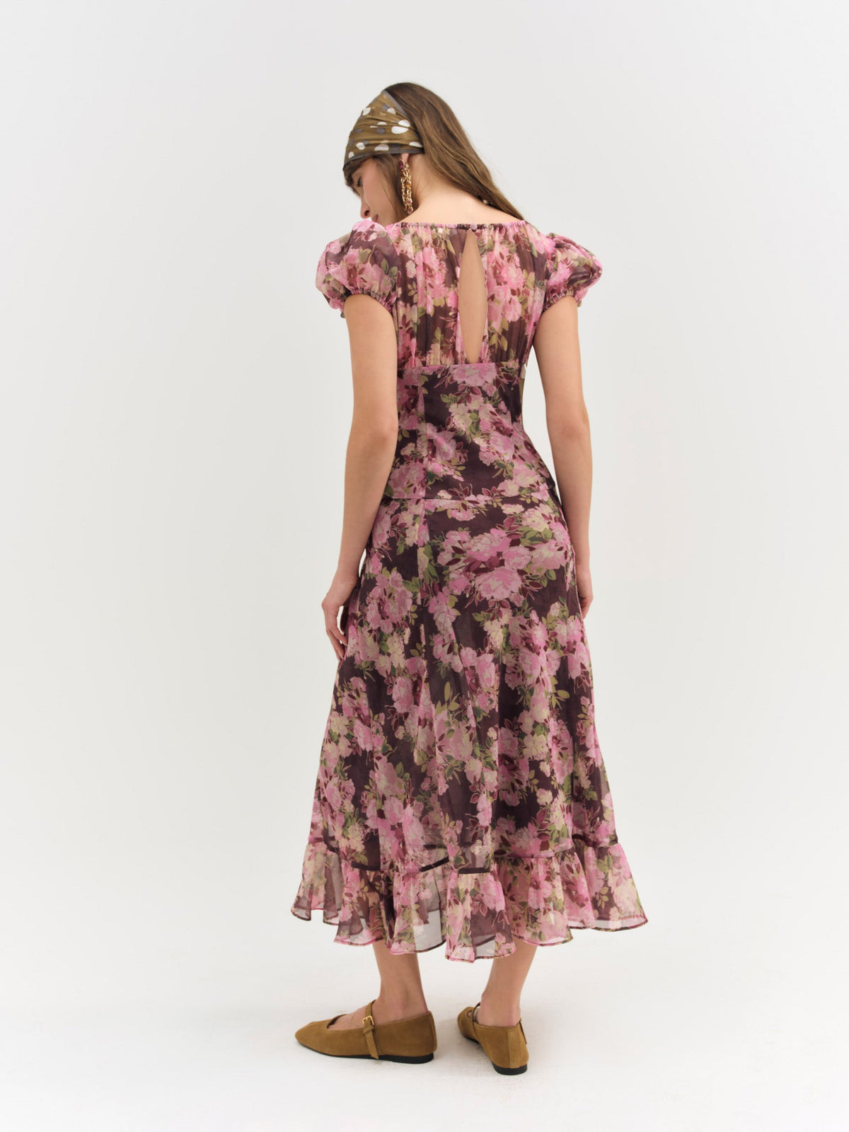 Adeline Floral Midi Dress Brown - For Love & Lemons