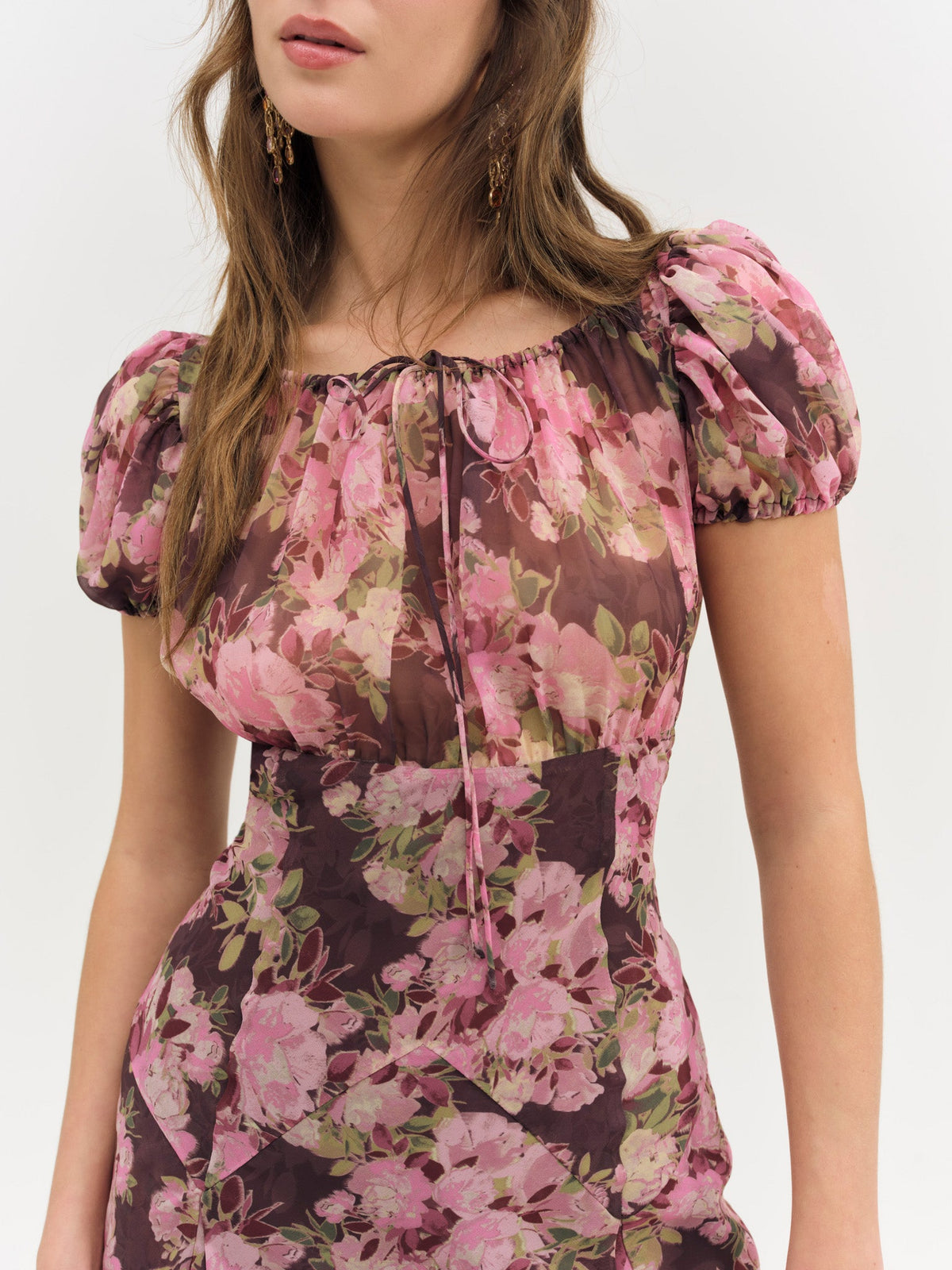 Adeline Floral Midi Dress Brown - For Love & Lemons