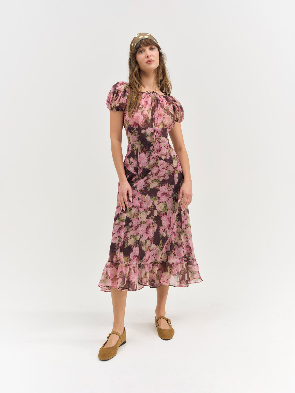 Adeline Floral Midi Dress Brown - For Love & Lemons