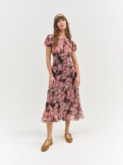 Adeline Floral Midi Dress Brown - For Love & Lemons