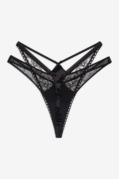 Sonia Double Layer Thong Panty Black - For Love & Lemons