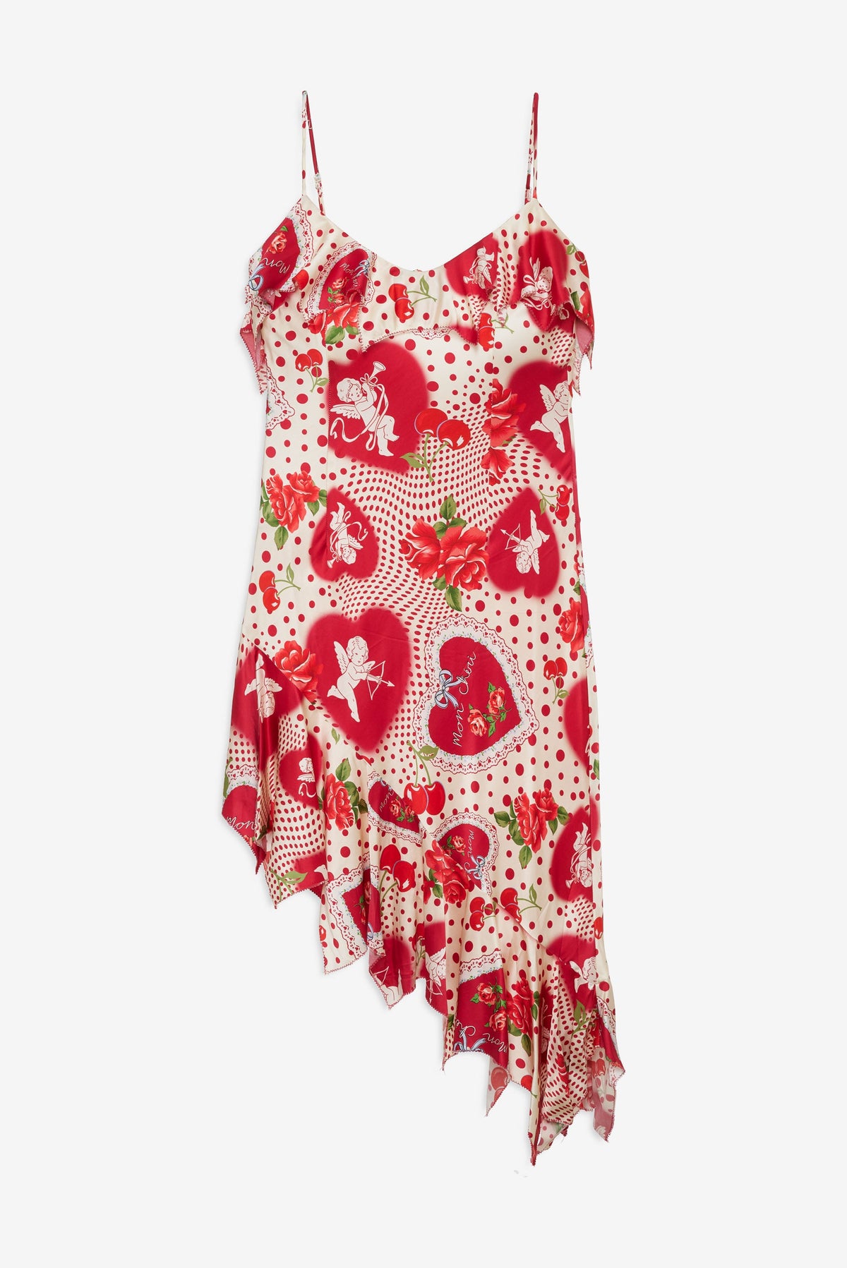Cupid Dot Asymmetrical Midi Dress Red - For Love & Lemons