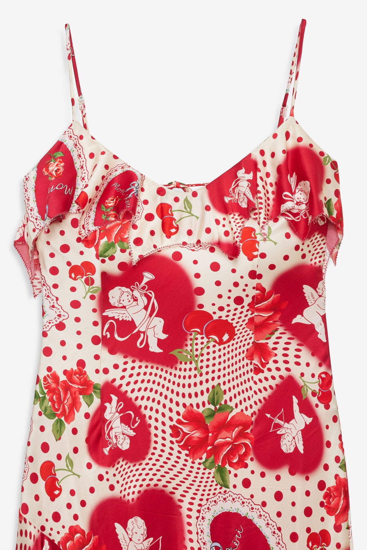 Cupid Dot Asymmetrical Midi Dress Red - For Love & Lemons