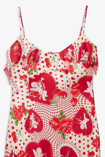 Cupid Dot Asymmetrical Midi Dress Red - For Love & Lemons