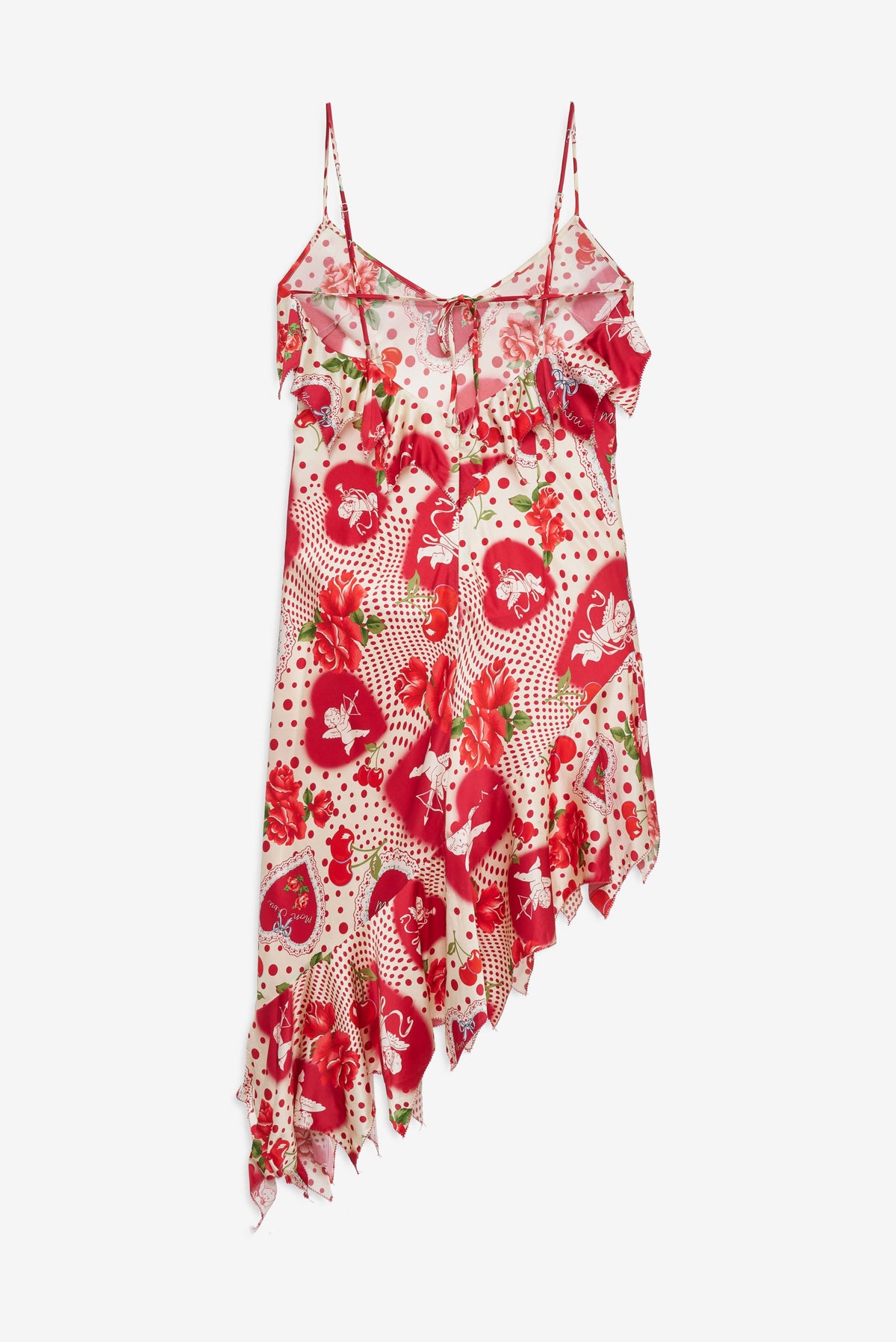 Cupid Dot Asymmetrical Midi Dress Red - For Love & Lemons
