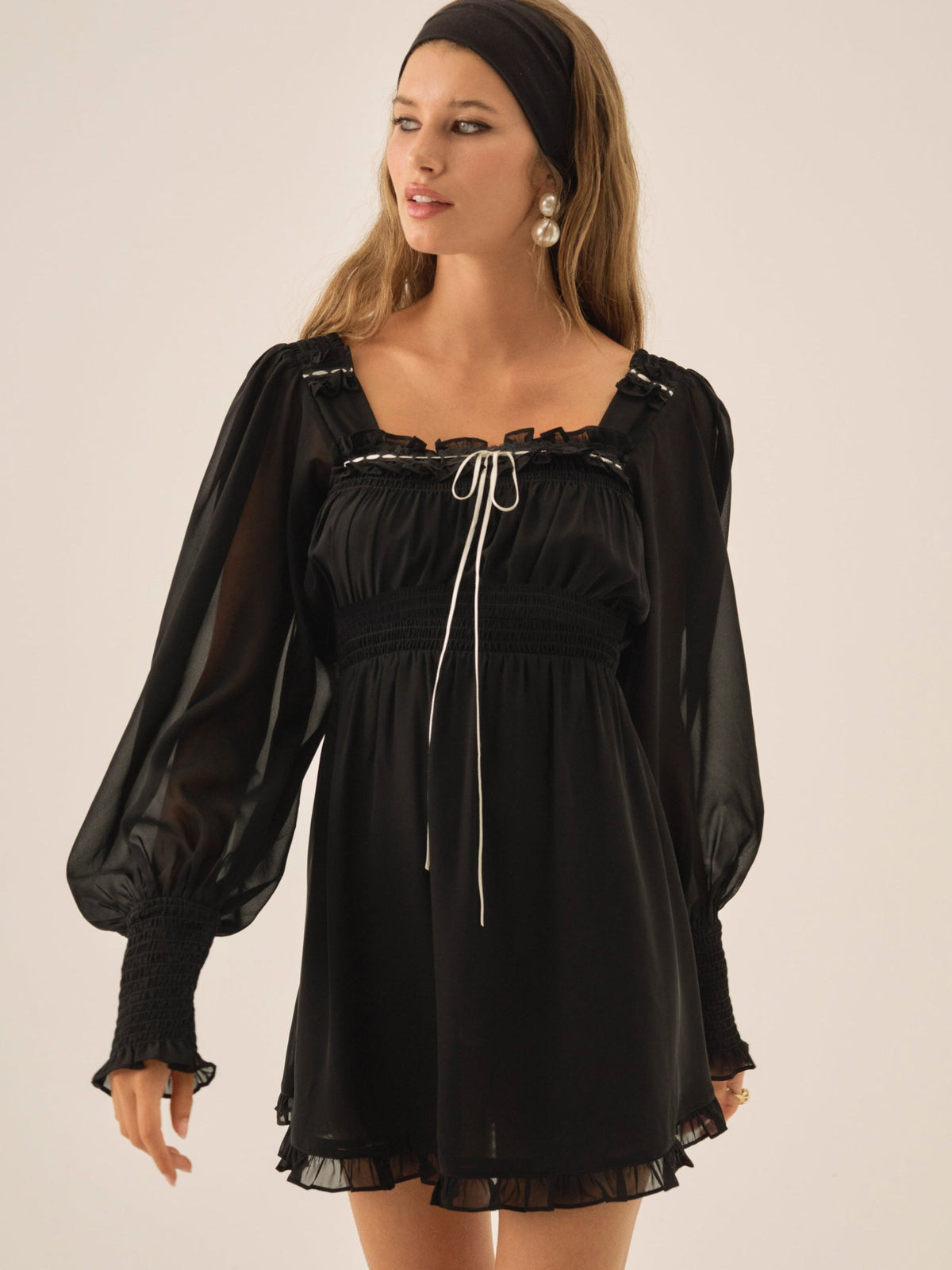 Emmie Chiffon Mini Dress Black - For Love & Lemons
