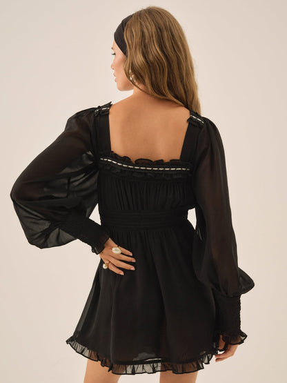 Emmie Chiffon Mini Dress Black - For Love & Lemons