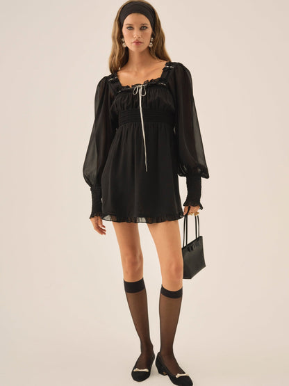 Emmie Chiffon Mini Dress Black - For Love & Lemons