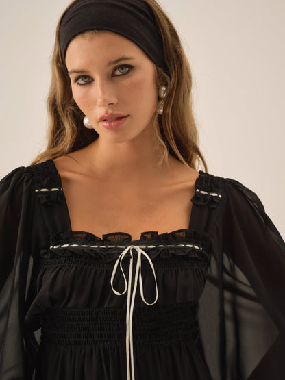 Emmie Chiffon Mini Dress Black - For Love & Lemons