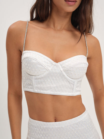 Glitter Grid Bustier Top White - For Love & Lemons