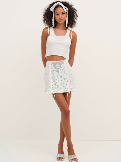 Budding Blossom Garter Skirt White - For Love & Lemons