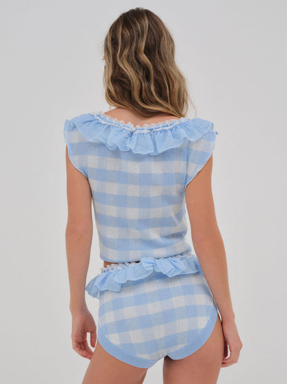 Brushed Gingham Knit Panty Blue - For Love & Lemons