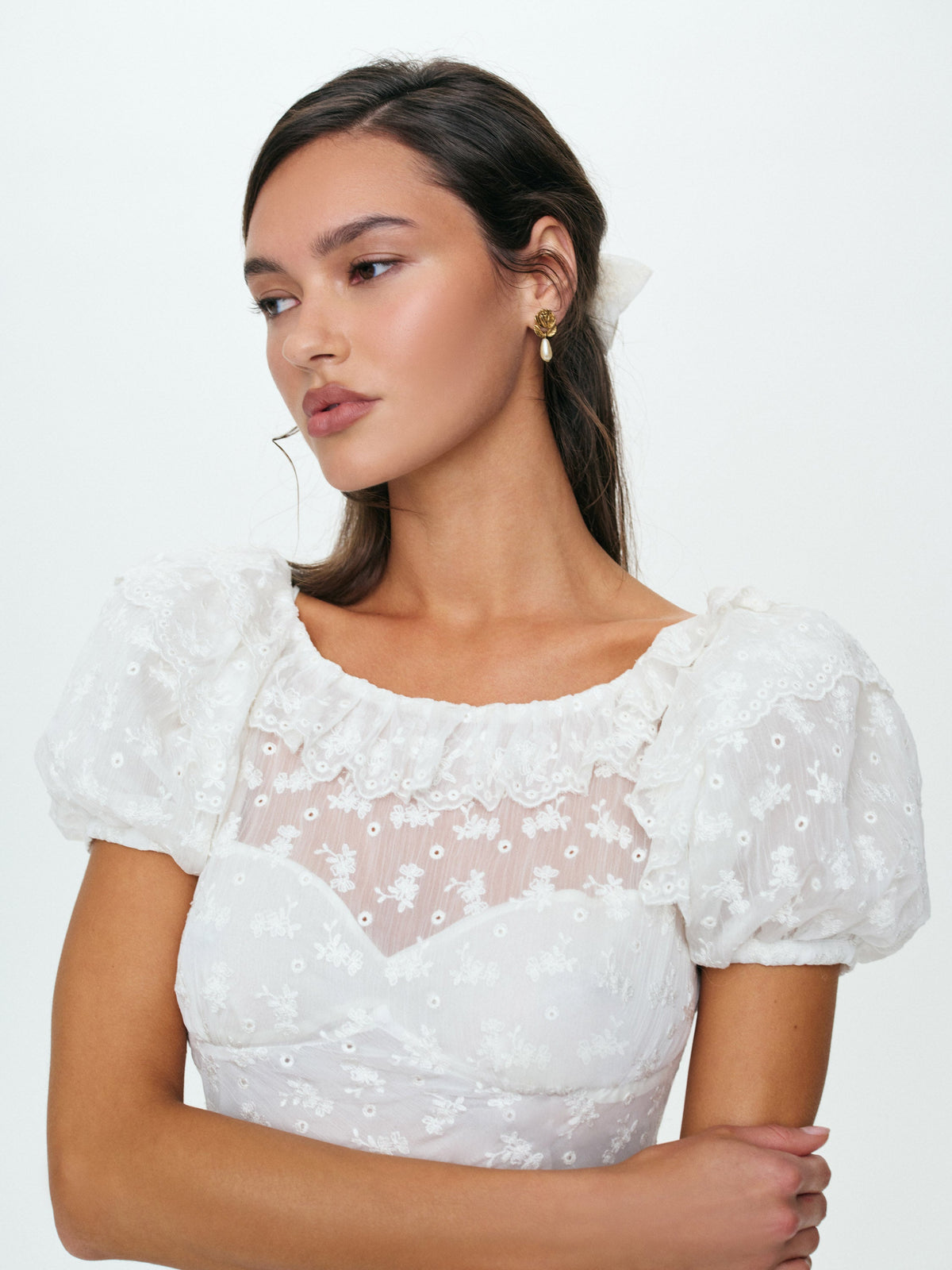 Hamptons Eyelet Mini Dress Cream - For Love & Lemons