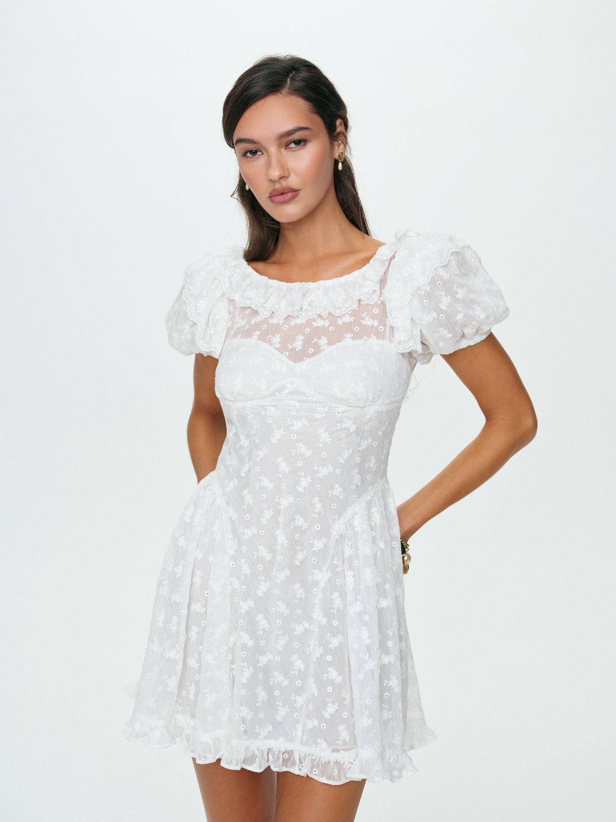 Hamptons Eyelet Mini Dress Cream - For Love & Lemons