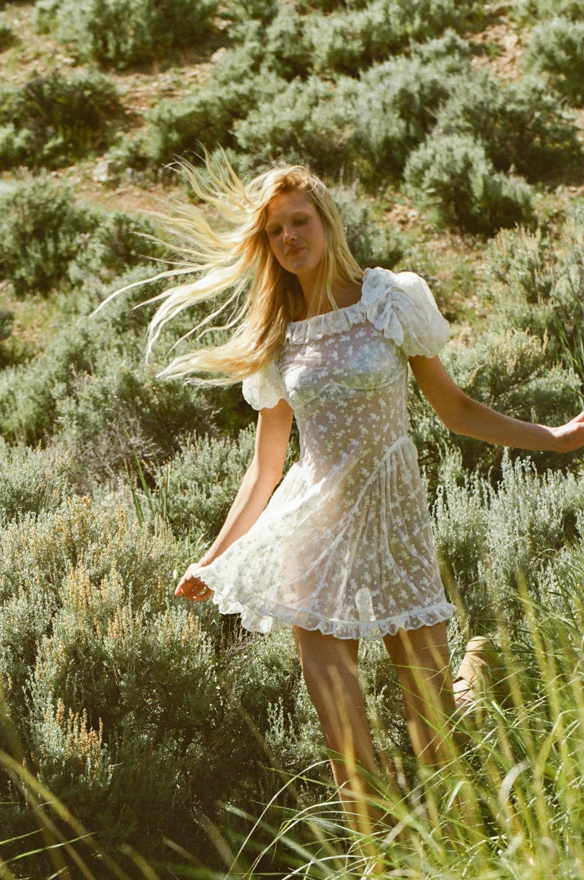 Hamptons Eyelet Mini Dress Cream - For Love & Lemons