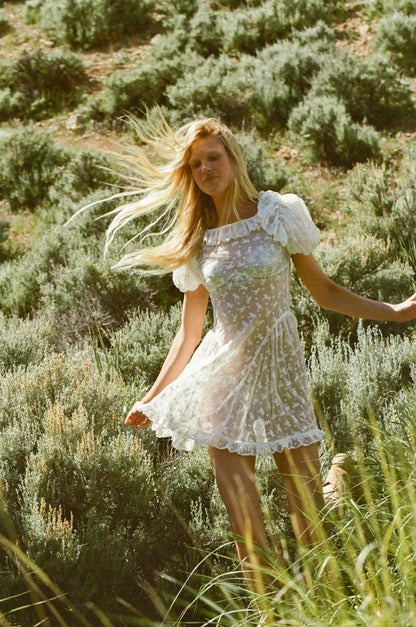 Hamptons Eyelet Mini Dress Cream - For Love & Lemons