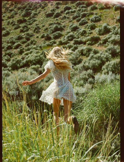 Hamptons Eyelet Mini Dress Cream - For Love & Lemons